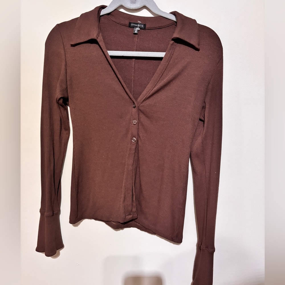 Dynamite Chocolate Button-Down Shirt
